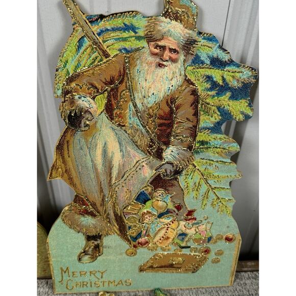 Wooden Christmas Signs Modeled After Antique Xmas Postcards Santa Lot Of 4- Read - Picture 6 of 10